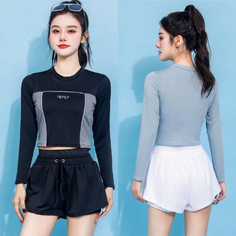 스포티 여성 래쉬가드 세트 긴팔 수영복 비치웨어