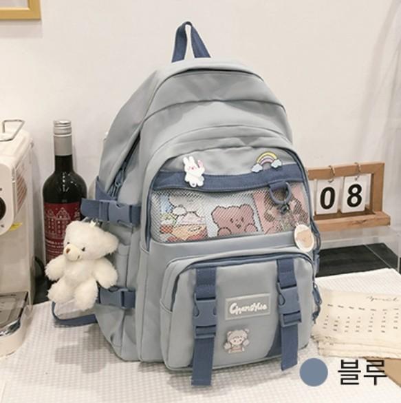 [블루] 학생용 백팩 신학기 선물 곰돌이 키플링 책가방 (곰돌이 키링 1개 포함)