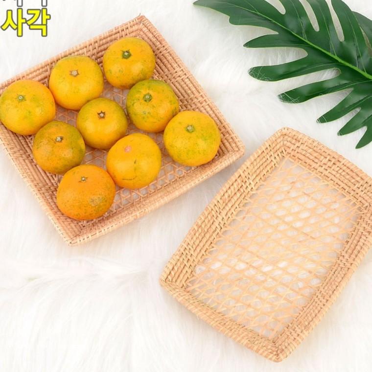 라탄트레이 수제라탄쟁반 직사각 디저트 과일 카페 자연 트레이 접시 서빙 채반 주방