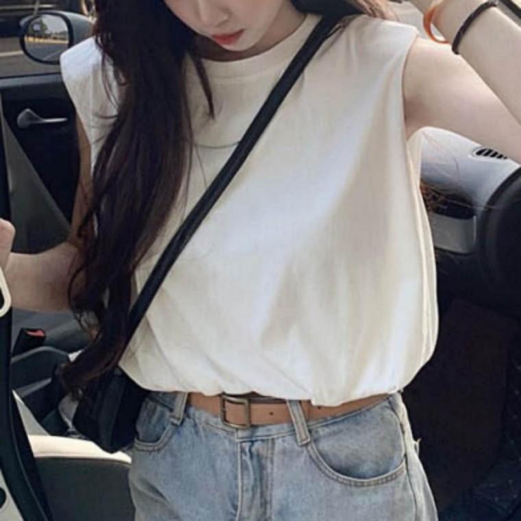여성 여름 밴딩 크롭 민소매 티셔츠 데일리룩 숏나시 민소매티