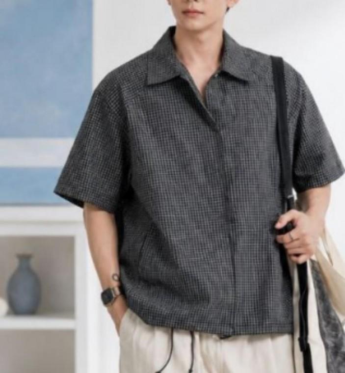 남성 빅사이즈 체크 편한 여름 반팔남방 셔츠 2컬러 오버핏 체크셔츠