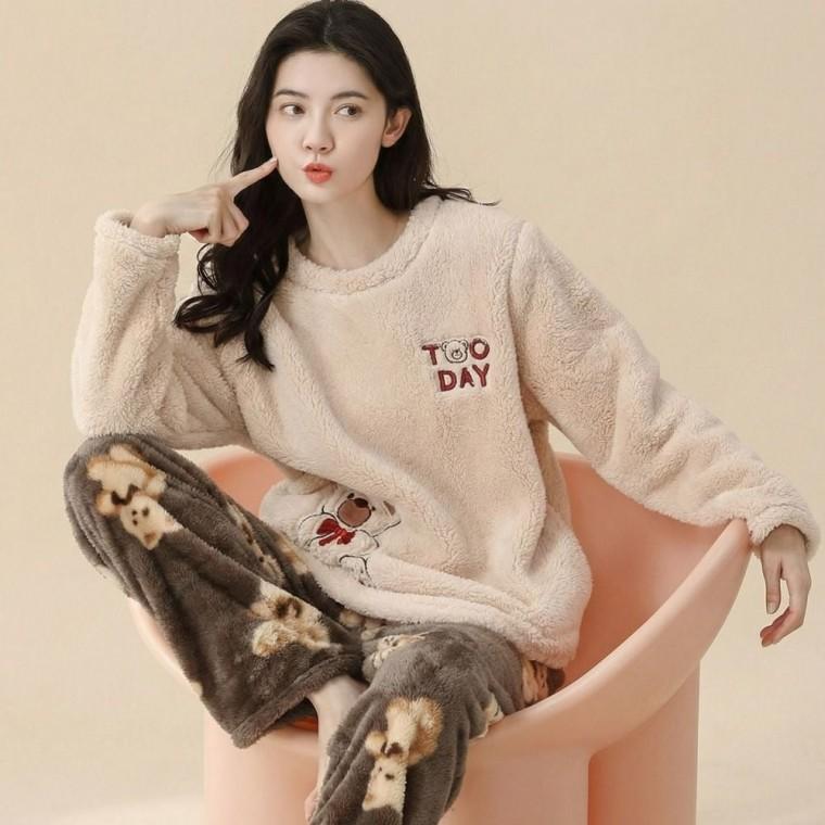 여성 집에서입는옷 긴팔 극세사 캐릭터 잠옷 세트 홈웨어