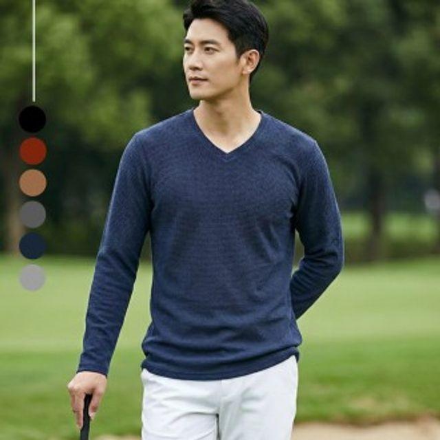 남성 봄 V넥 와플 긴팔티 이너 아우터 간절기티셔츠