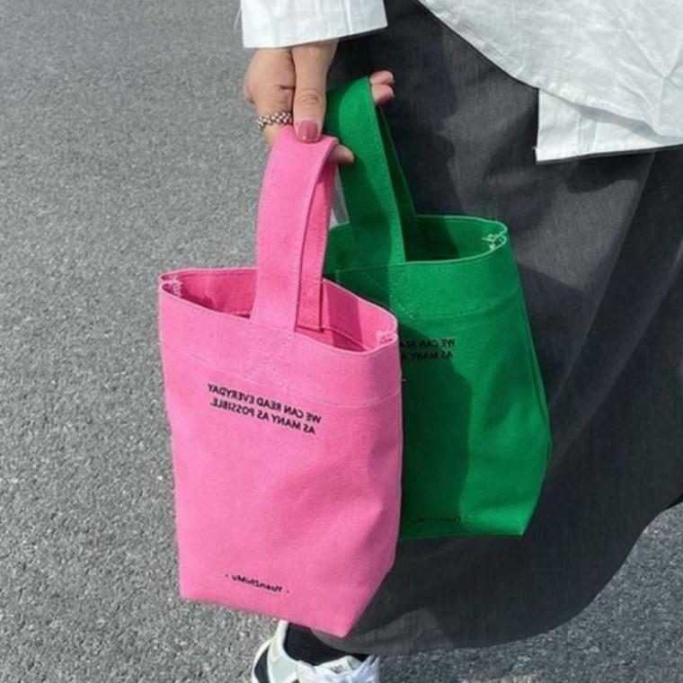 여성 컬러풀 핸드백 캔버스 손목가방 미니 에코백 파우치