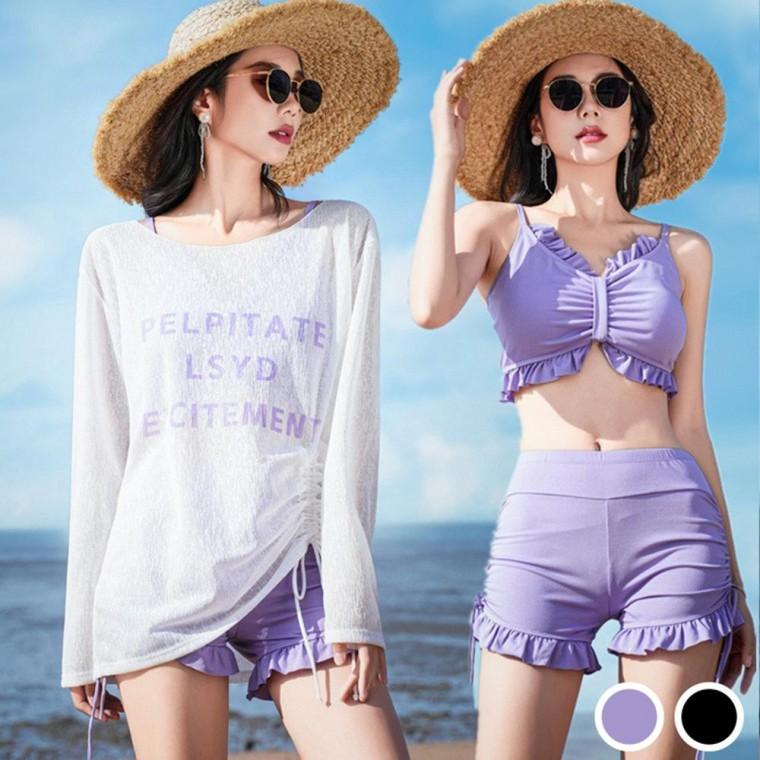 블라썸 프릴 쓰리 피스 수영복 레쉬 가드 비키니