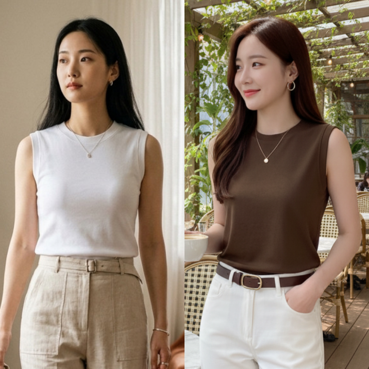기본 면 스판 라운드 나시티 베이직 부유방 커버 슬리브리스 민소매 티셔츠