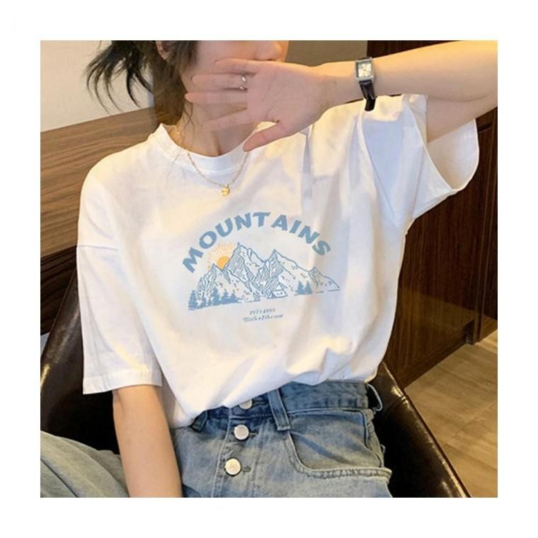 루미나D 셔츠 면 프린팅 레터링 흰 반팔 데일리 외출복 캐주얼코디 일상착용