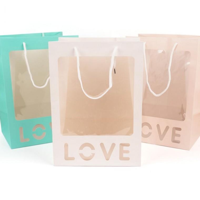 포장봉투 LOVE 디자인 손잡이 투명창 데일리 쇼핑백 예쁜 포장 선물 튼튼 선물상자