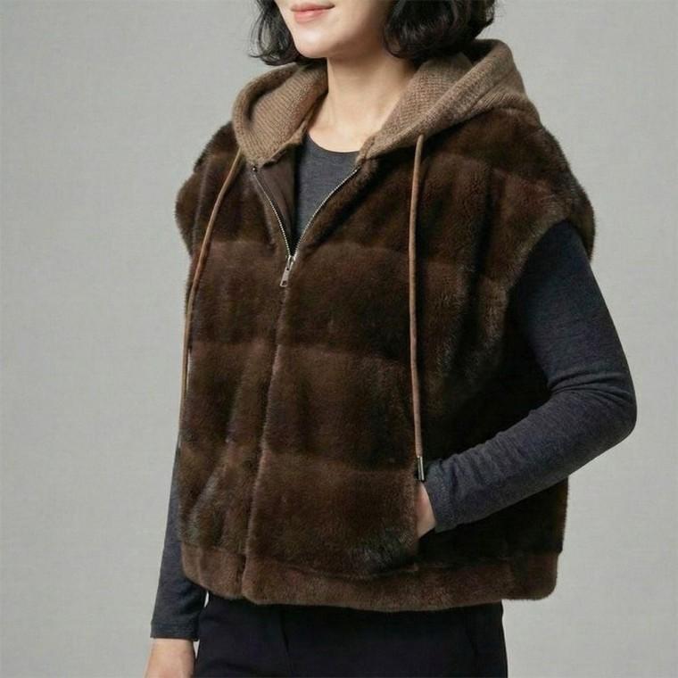 밍크 페이크퍼 후드 베스트 모자 탈부착 조끼 여성 퍼조끼 겨울 패션 자켓