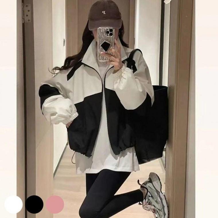 크롭 얇은 소재 배색 바람막이 양털 자켓 프릴 가디건 겨울 코트 여자 밍크 잠바 여성