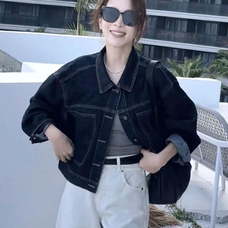 여성 오버핏 크롭 데님 패션 외출 데이트 데일이 청 자켓 플리스 가디건 후리스집업 후드