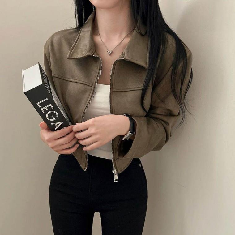 여성 스웨이드 소재 오버핏 짧은 크롭 스타일 예쁜 자켓 플리스 가디건 후리스집업 후드