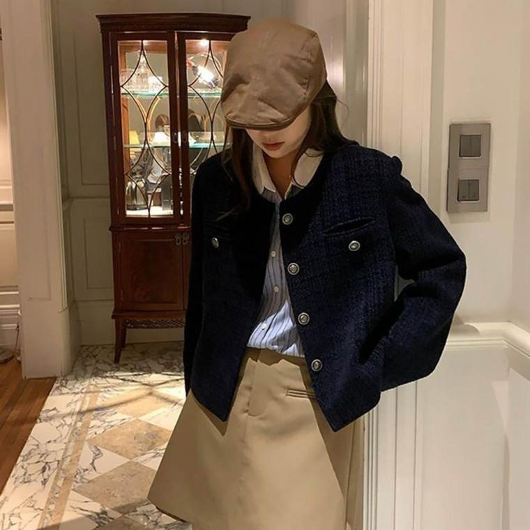여자 외출 패션 트위드 스타일 버튼 장식 데일리 자켓 재킷 여성 오버핏 가을 여자블