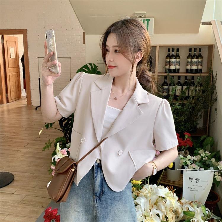 퍼프소매 여성스런 원버튼 데이트룩 여성 반팔자켓