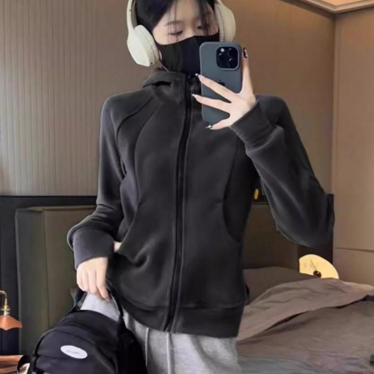 여성용 간편 외출 사무실 실내 폴라 플리스 슬림 라인 절개 후드 집업 자켓 가디건