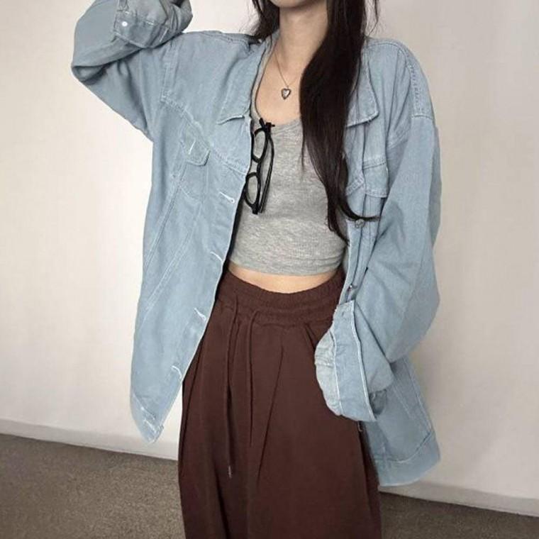 20대 30 여성 외출 넉넉한 핏 데님 패션 자켓 잠바 항공 차이나 카라 여자 가죽