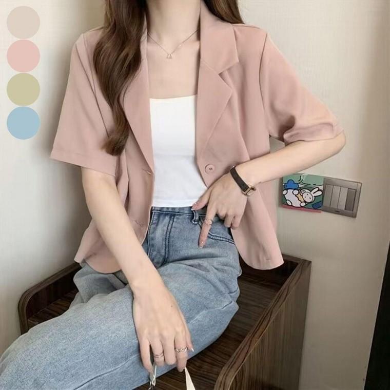 여자 여름 정장 반팔 자켓 세미 크롭 숏 재킷 4컬러