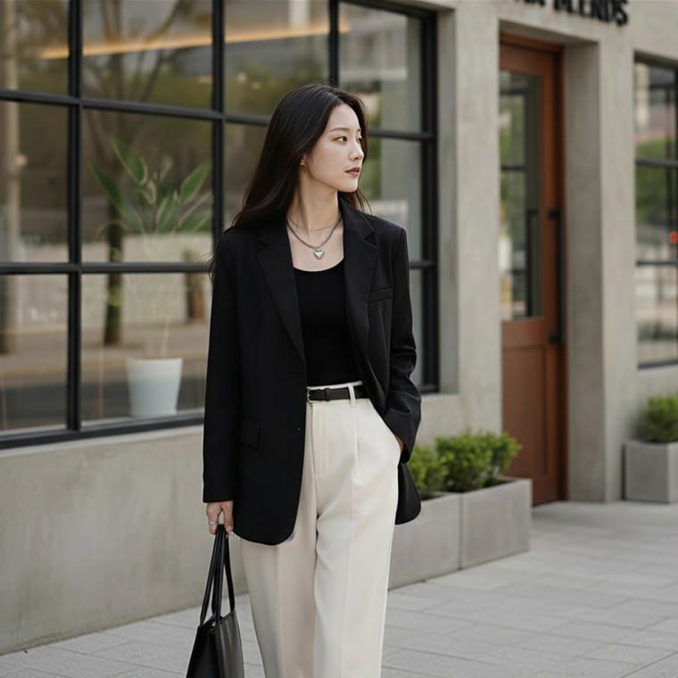 여성 간절기 봄 세미오버핏 데일리 블레이저 정장 싱글 자켓 포켓