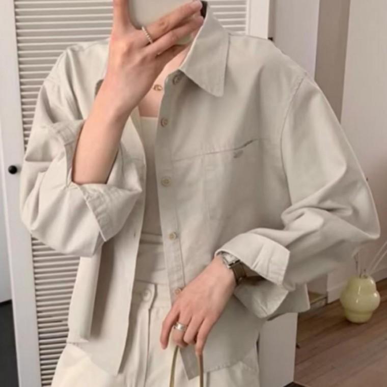 데일리 코튼 면자켓 간절기 셔츠형 자켓 출근룩 베이직 카라 아우터