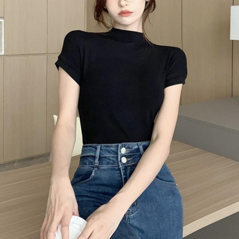 여성 여름 티셔츠 자켓 반팔티 이너 모크넥 반목 상의 3컬러
