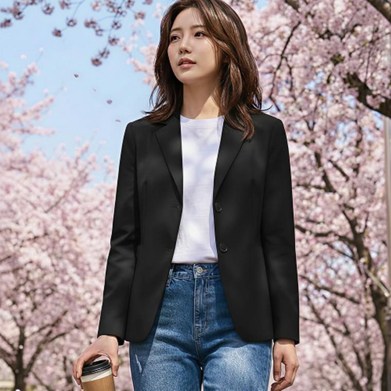여성 간절기 봄 세미오버핏 데일리 블레이저 정장 싱글 자켓