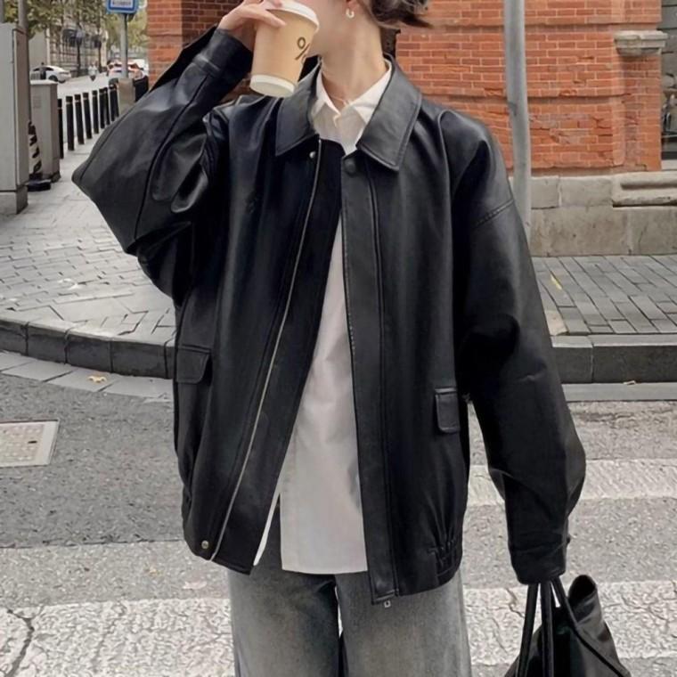 여성 오버핏 스타일 집업 레더 이중 클로징 자켓 여자 데님 청자켓 여자청 여성청 여자봄