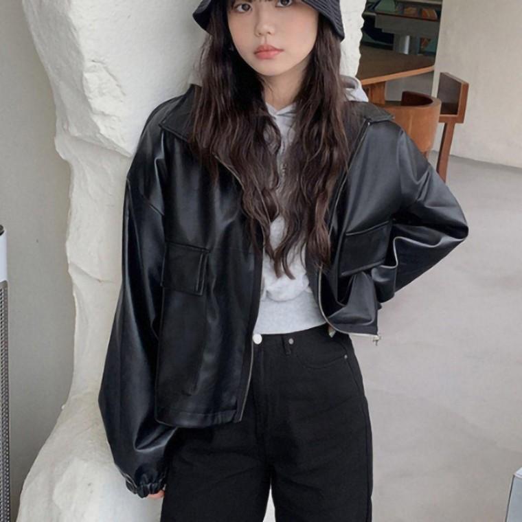 여성 투웨이 집업 포인트 레더 가죽 시보리 자켓 여자 데님 청자켓 여자청 여성청 여자봄