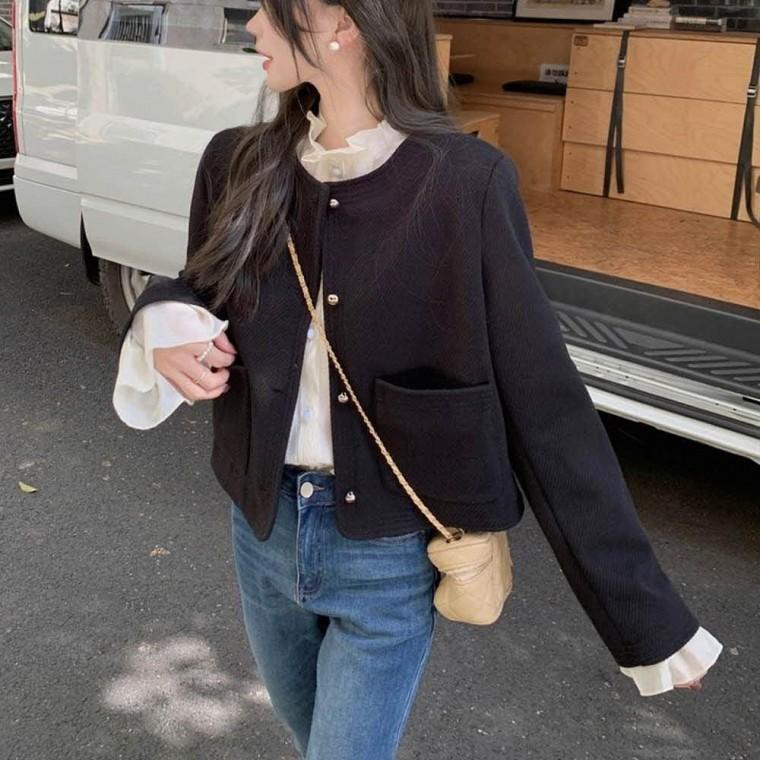 봄자켓 여성 하객룩 러블리 골지 크롭 자켓 봄자켓 데이트룩 티셔츠 하객룩 봄잠바 크롭자켓 가을자켓 여성