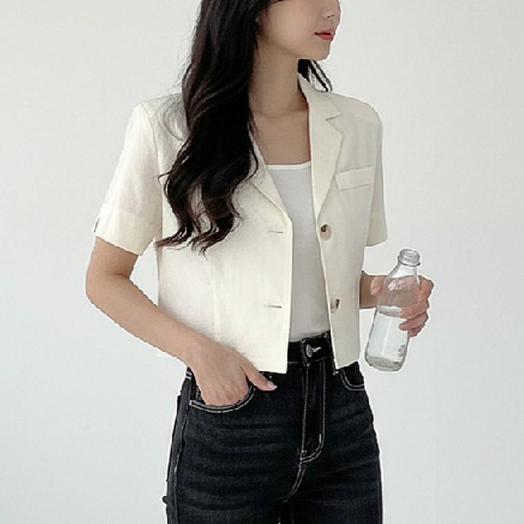 여자 여름 크롭 반팔 데일리 자켓