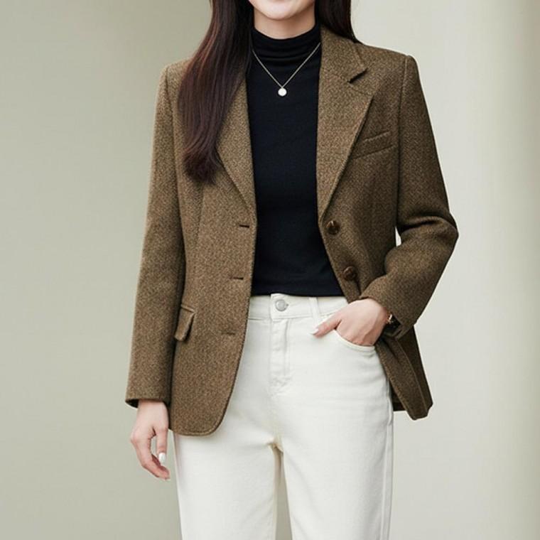 클래식 울 헤링본 자켓 여성 가을 겨울 모직 아우터 결혼식 하객룩 출근룩