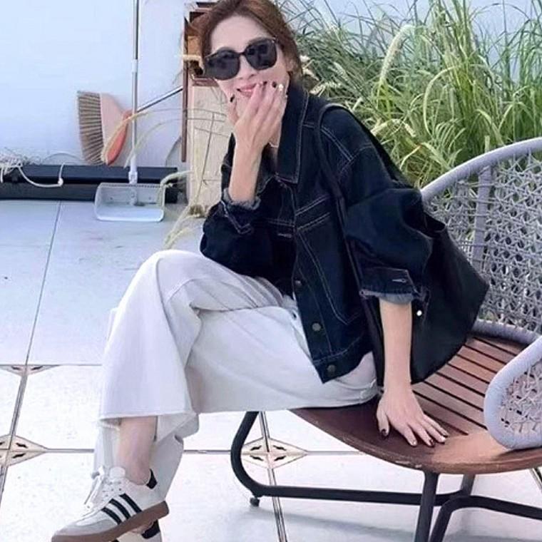 스티치 여자 아우터 오버핏 크롭 데님 자켓