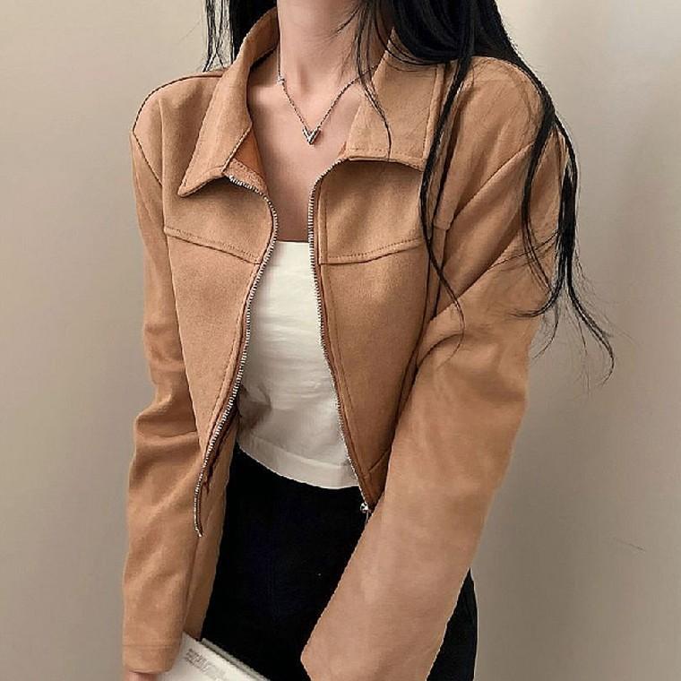 캐주얼 여성 스웨이드 크롭 자켓