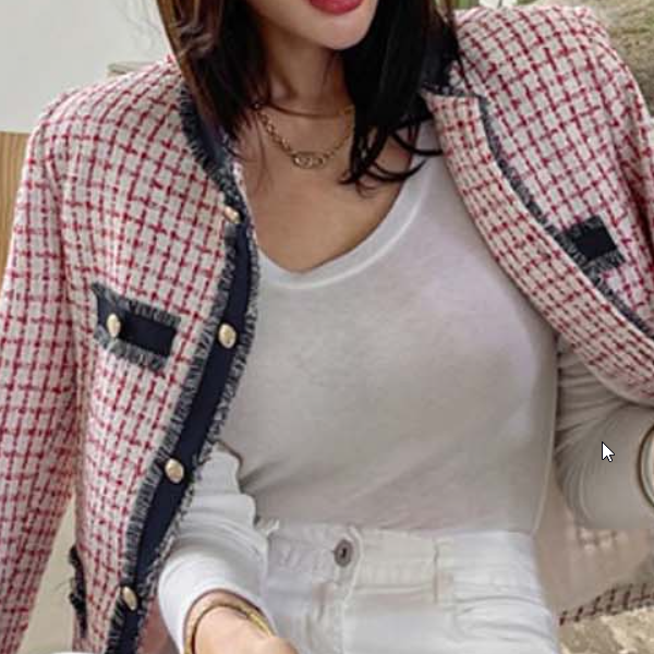 세미포멀 여성 아우터 다양한 하의와 자연스럽게 어울려 코디 활용도가 높은 수술 트위드 체크 자켓