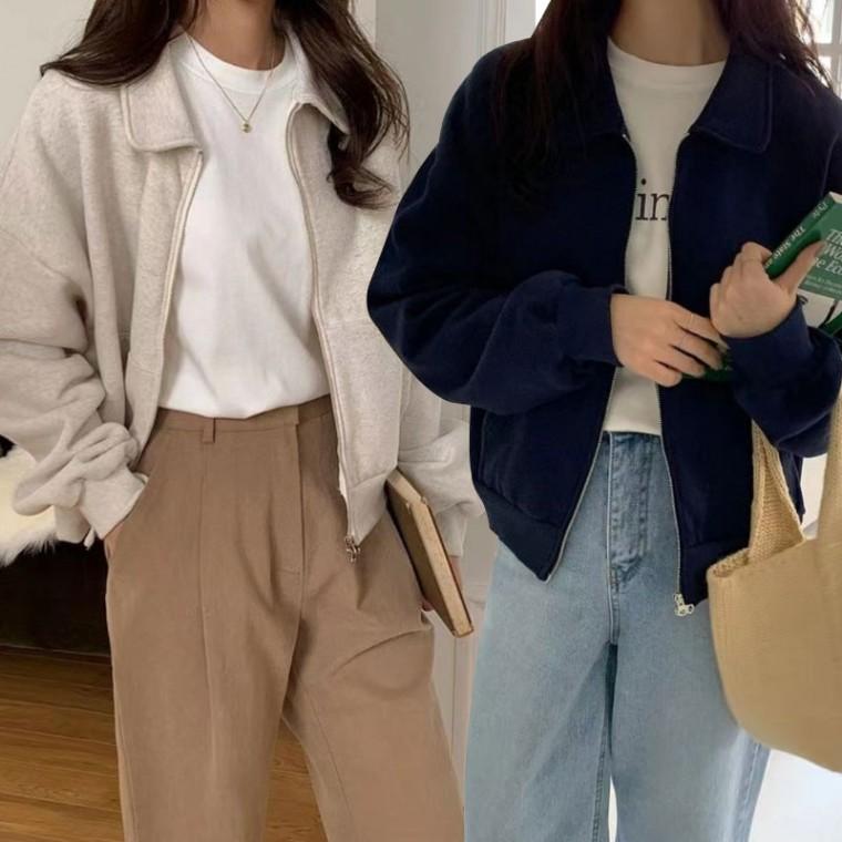 단정 깔끔한 간절기 카라 집업자켓 더블지퍼 데일리