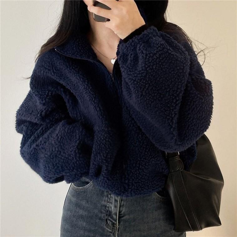 뽀글이 자켓 데일리 하이넥 크롭 겨울자켓 양털자켓 뽀글이자켓