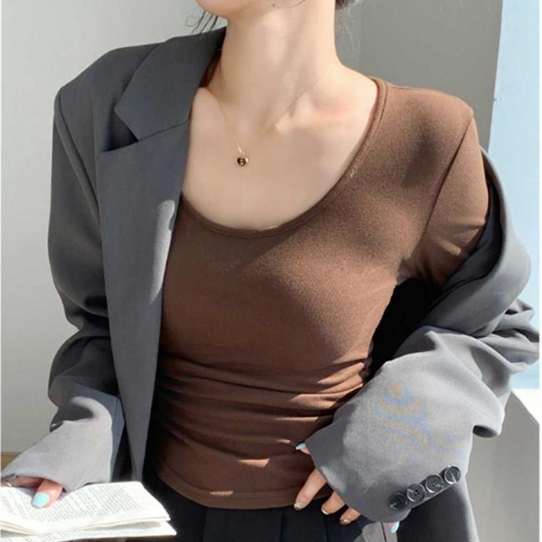 웜 유넥 긴팔 무지 티셔츠 여자 자켓 아우터 이너