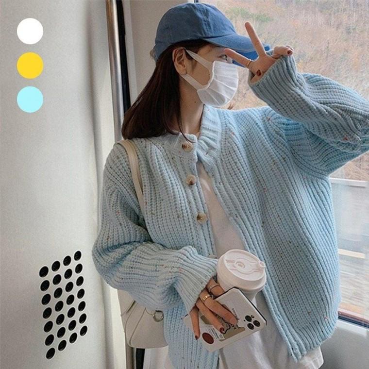 여성 컬러풀 포인트 라운드넥 가디건 루즈핏 니트 여성봄 자켓 여자 브이넥 롱가디건