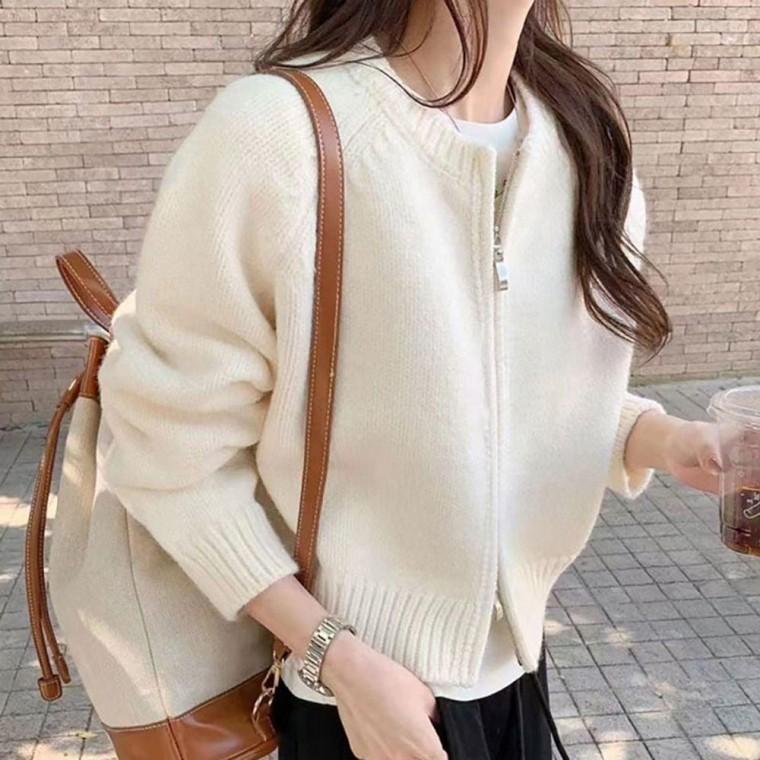20대 30 여자 투웨이 집업 포인트 예쁜 니트 자켓 크롭 가디건 라운드 여성 여성봄