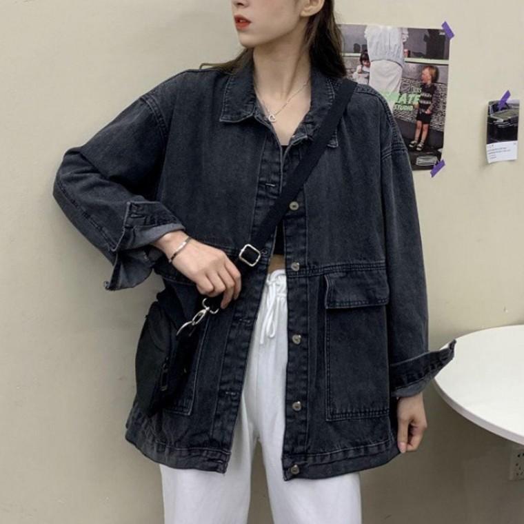 여성 데님 가을 간절기 루즈핏 청 자켓 블랙 청자켓 여성청 여자 여성쟈켓 여자청 데님아