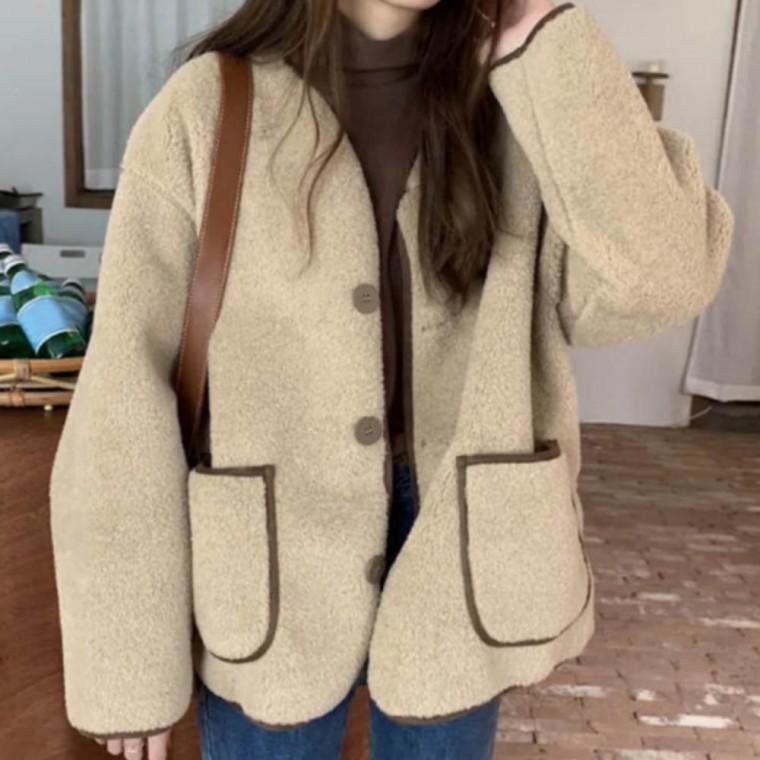 퍼 여성 가디건 단추 뽀글이 코디 부드러운 여성 퍼 자켓 카디건 촉감