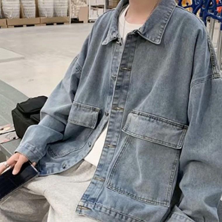 오버핏 청자켓 데님 아우터 남녀공용 캐주얼룩