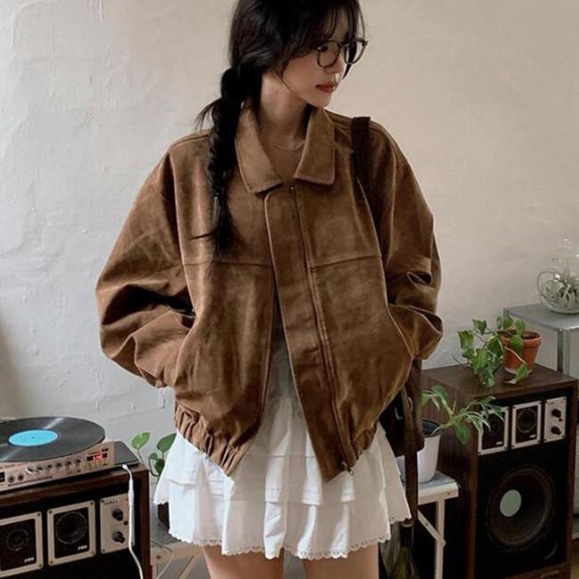여성 스웨이드 카라 집업 숏 자켓 HH-L18
