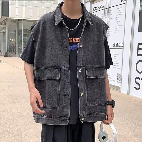 간절기 레이어드 루즈핏 데님 베스트 조끼 자켓
