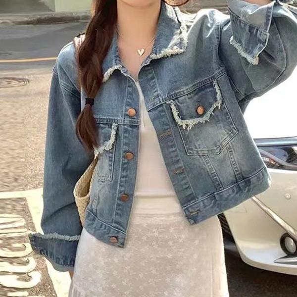 크롭 빈티지 크롭 데님 청자켓 유니크 워싱 외출복