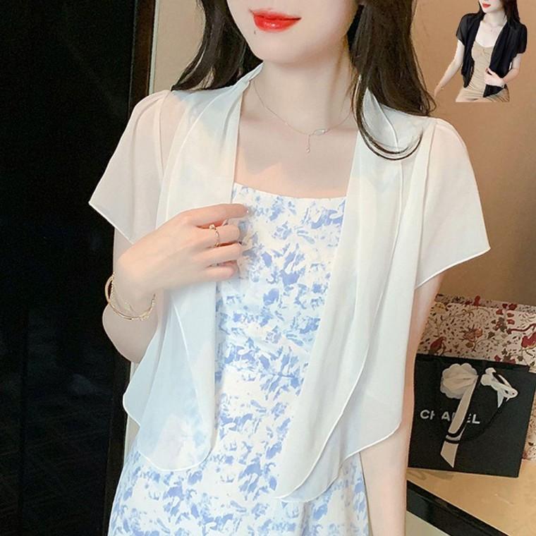 쉬폰 여름 가디건 여성 원피스 코트 반팔 캐주얼 레이스 볼레로 자켓 원피스상의 미니