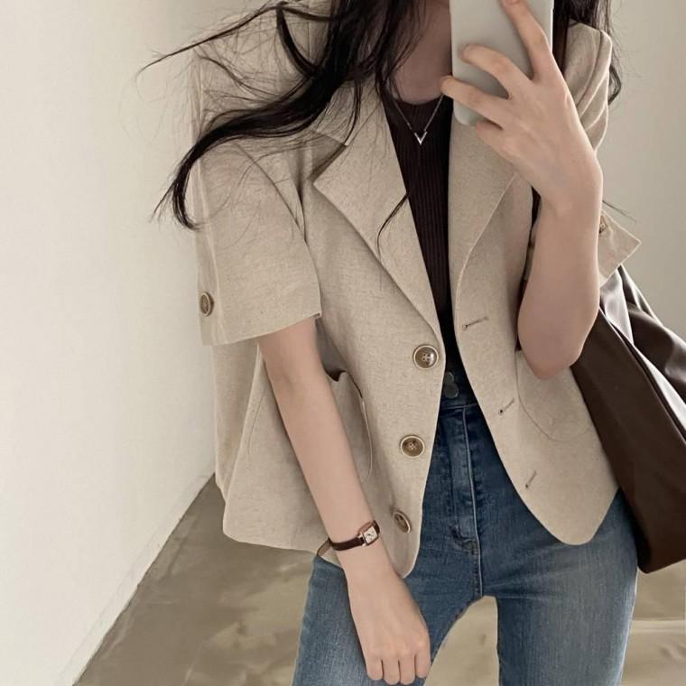 쥬디제이 린넨 자켓 여름 여성 반팔 여성린넨
