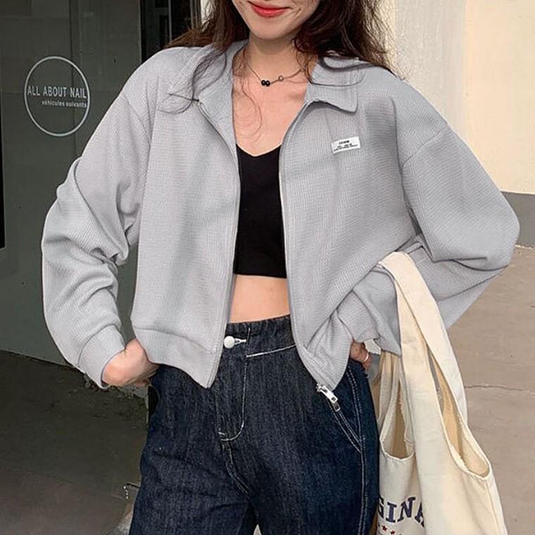 여성 크롭 투웨이 카라 집업 가을 얇은 자켓