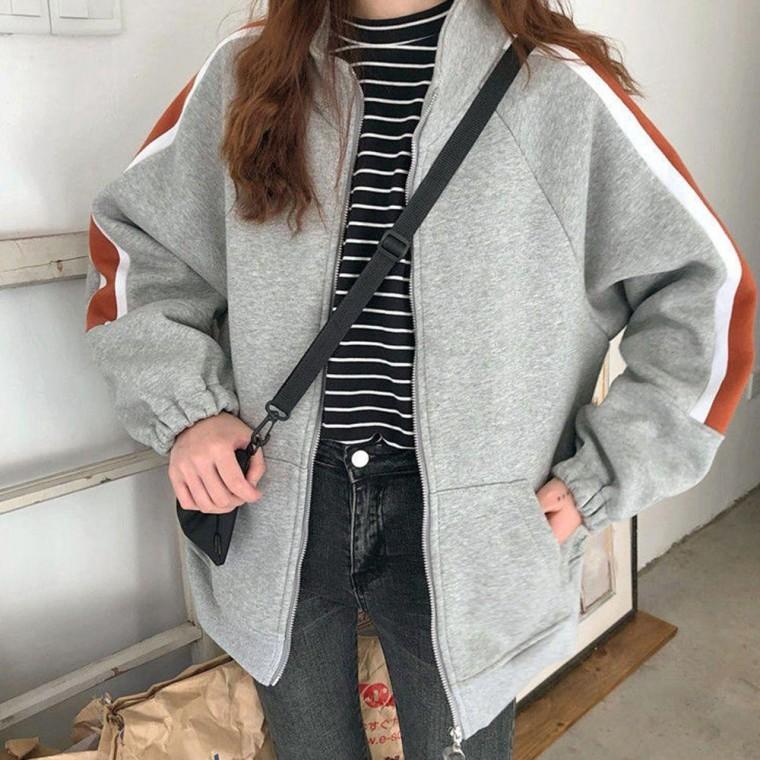 여성 데일리 자켓 배색 라인 포인트 캐주얼 집업 여자 재킷 오버핏 가을 여자블 래이져