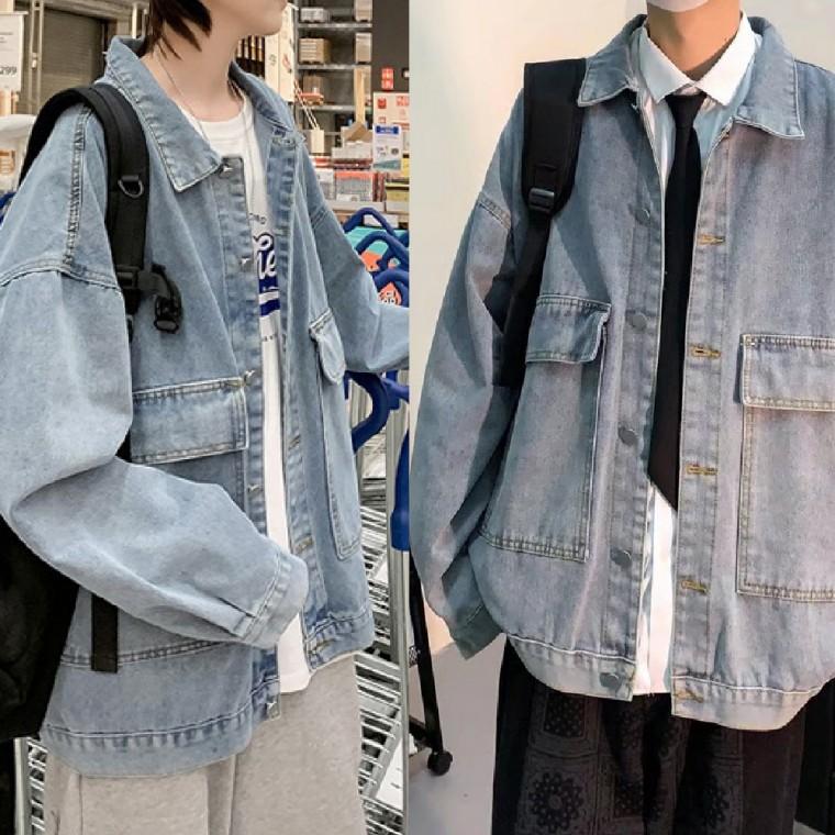 루즈핏 남성 데님 자켓 간절기용 빅포켓 청자켓 오버핏 캐쥬얼 가을자켓 레트로 청남방