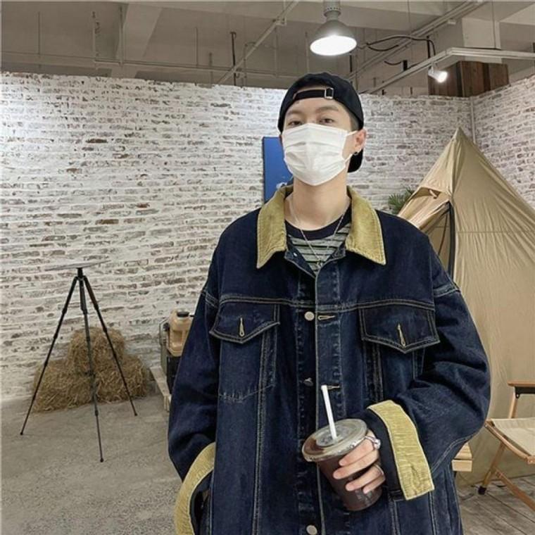 남성 카라 배색 포인트 골덴 데님 자켓 청자켓 블루종 가을